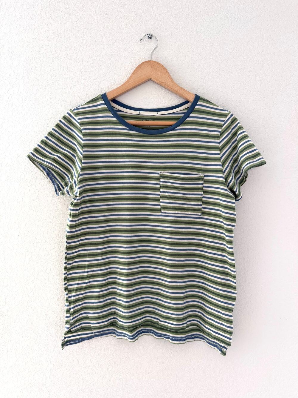 REI Co-op Trailsmith Trusty Striped Pocket T-Shirt Green Blue 100% Cotton Size S